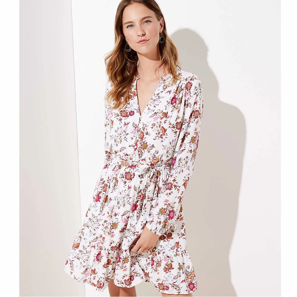 Loft White Multicolor Floral Print Dress